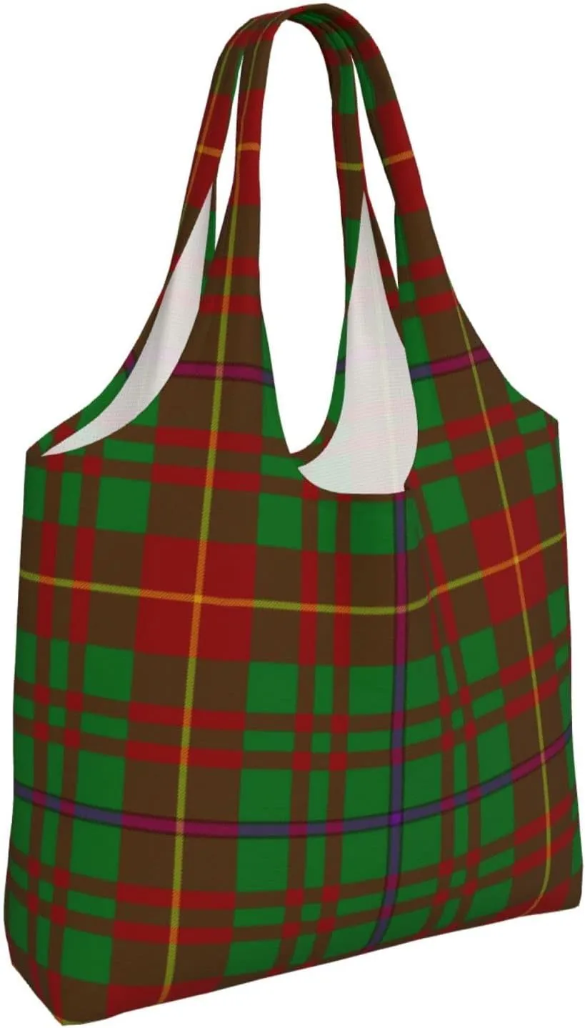 Canvas Shoulder Tote Bags For Women And Men, Reusable Grocery Bags, Large Capacity Glen Lyon District Tartan Printed