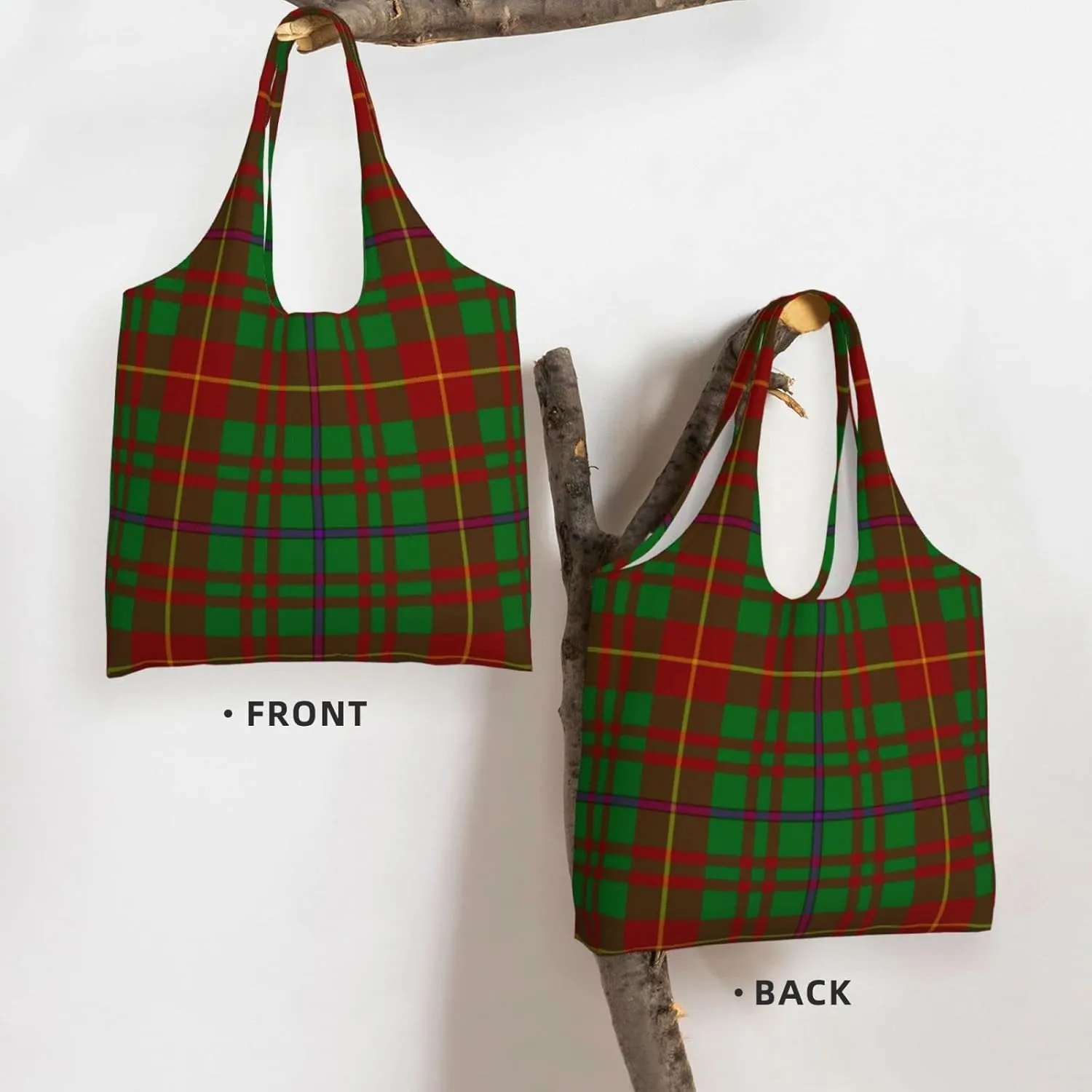 Canvas Shoulder Tote Bags For Women And Men, Reusable Grocery Bags, Large Capacity Glen Lyon District Tartan Printed