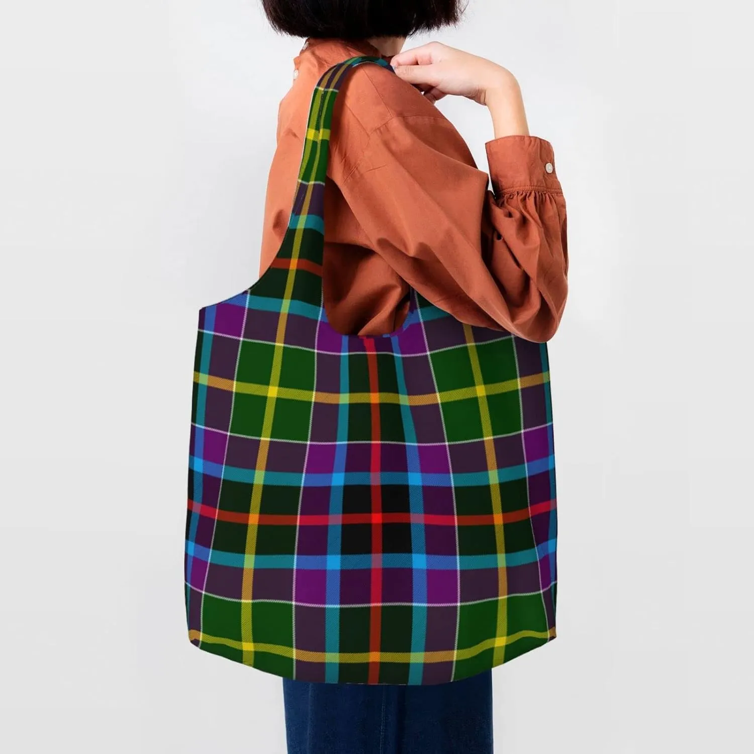 Canvas Shoulder Tote Bags For Women And Men, Reusable Grocery Bags, Large Capacity Glen Lyon District Tartan Printed