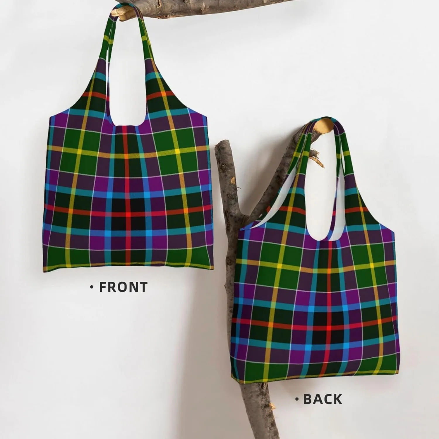 Canvas Shoulder Tote Bags For Women And Men, Reusable Grocery Bags, Large Capacity Glen Lyon District Tartan Printed