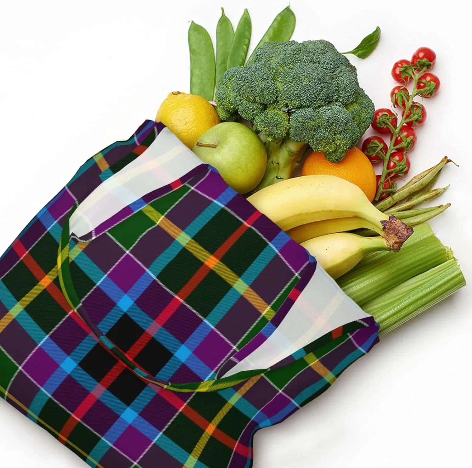 Canvas Shoulder Tote Bags For Women And Men, Reusable Grocery Bags, Large Capacity Glen Lyon District Tartan Printed