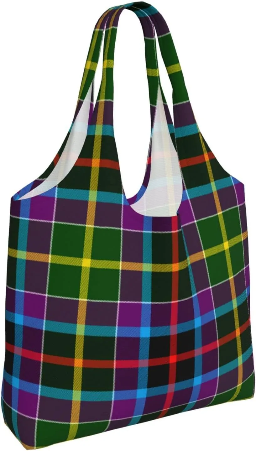 Canvas Shoulder Tote Bags For Women And Men, Reusable Grocery Bags, Large Capacity Glen Lyon District Tartan Printed