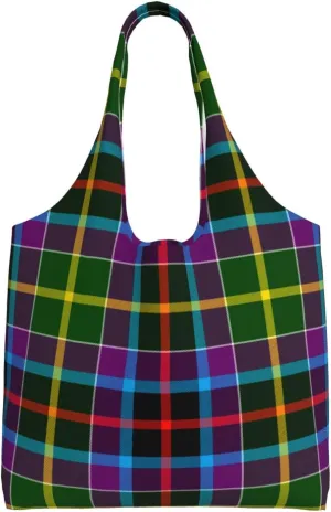 Canvas Shoulder Tote Bags For Women And Men, Reusable Grocery Bags, Large Capacity Glen Lyon District Tartan Printed