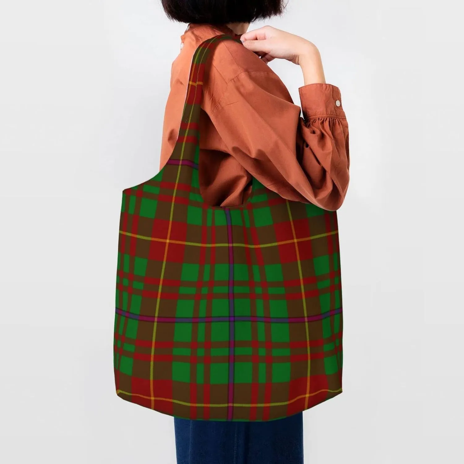 Canvas Shoulder Tote Bags For Women And Men, Reusable Grocery Bags, Large Capacity Glen Lyon District Tartan Printed