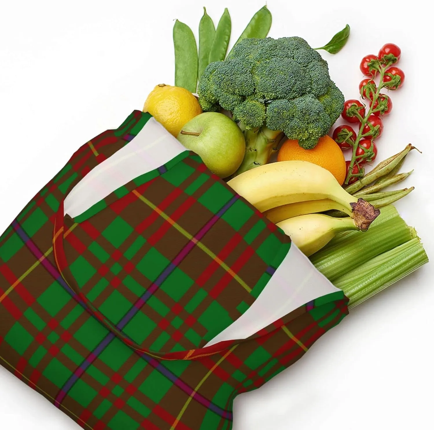 Canvas Shoulder Tote Bags For Women And Men, Reusable Grocery Bags, Large Capacity Glen Lyon District Tartan Printed