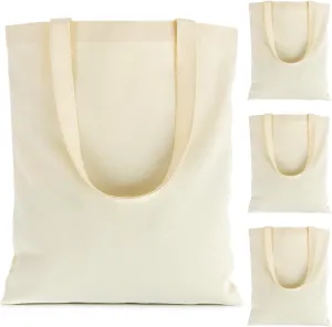 Canvas Tote Bag - 4 PCS Cotton Canvas Reusable Grocery Shopping Blank Tote Bag with Handles for Crafts DIY, Gift, Advertising Promotion Activity