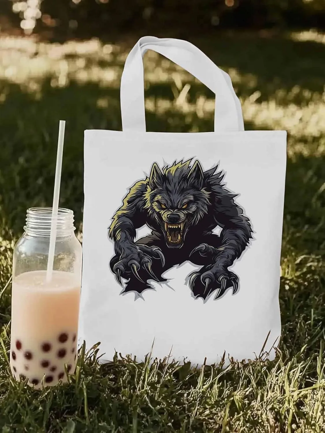 Canvas Tote Bag, Fierce Monsters Wolves Aesthetic Canvas Tote Handbags for Women Shoulder Bag