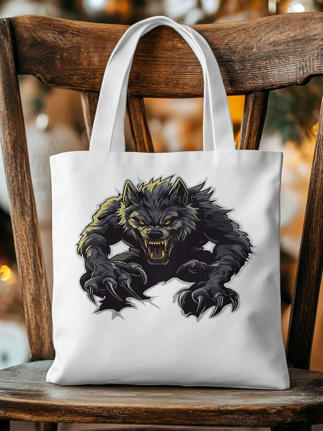 Canvas Tote Bag, Fierce Monsters Wolves Aesthetic Canvas Tote Handbags for Women Shoulder Bag