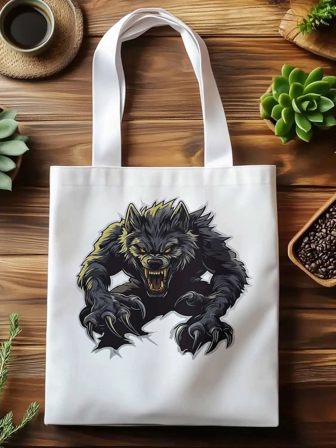 Canvas Tote Bag, Fierce Monsters Wolves Aesthetic Canvas Tote Handbags for Women Shoulder Bag