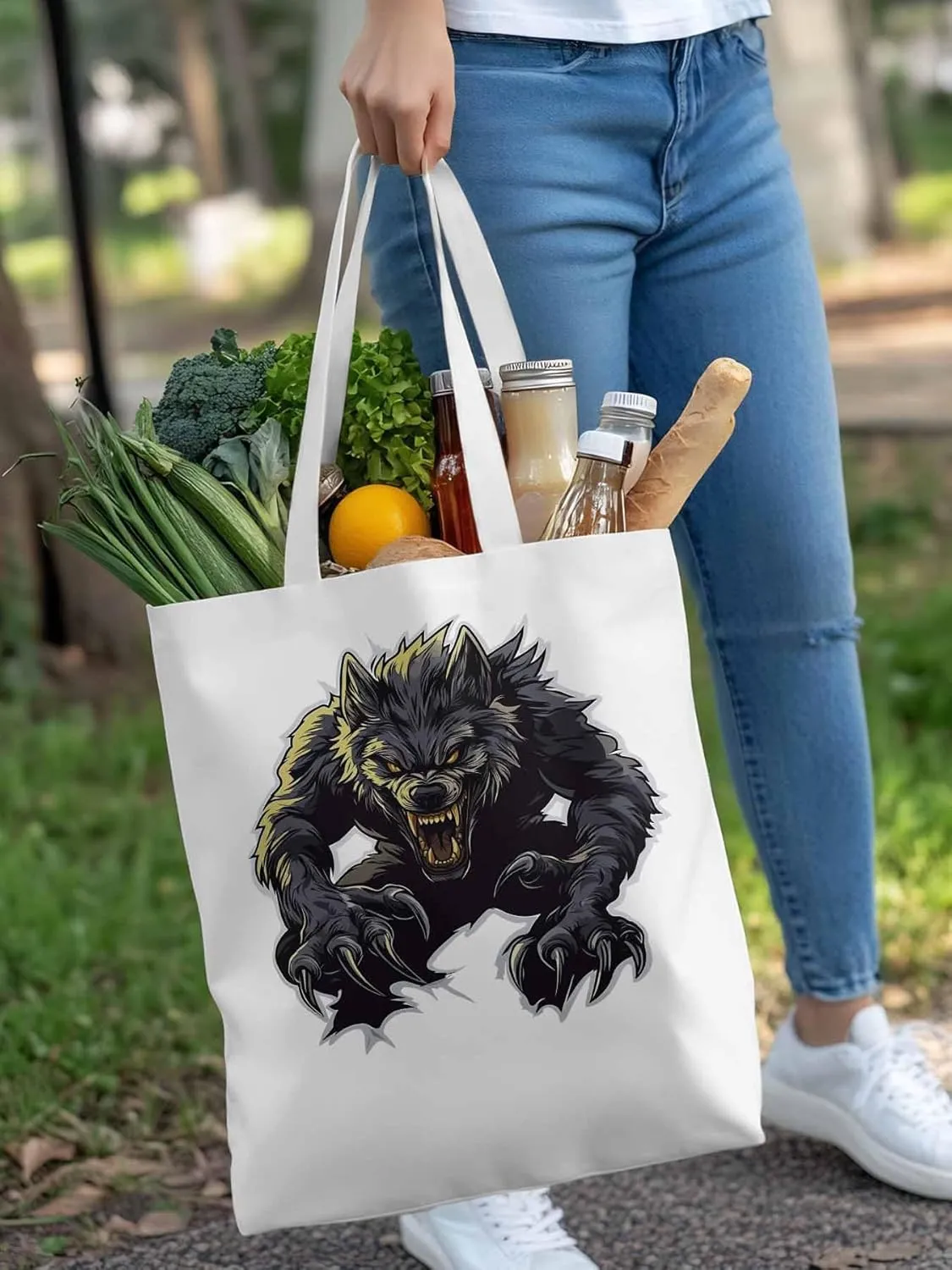 Canvas Tote Bag, Fierce Monsters Wolves Aesthetic Canvas Tote Handbags for Women Shoulder Bag