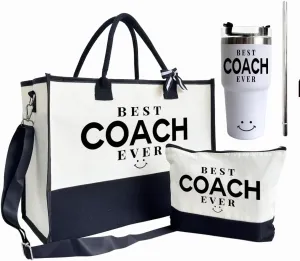 Canvas Tote Bag for Women, 20 oz Stainless Steel Water Cup, Best Coach Ever Tote Bag, Shoulder Beach Bag, Travel Bag Gifts for Coach, Canvas Tote Bag With Zipper, Mothers Day Birthday Christmas Gift