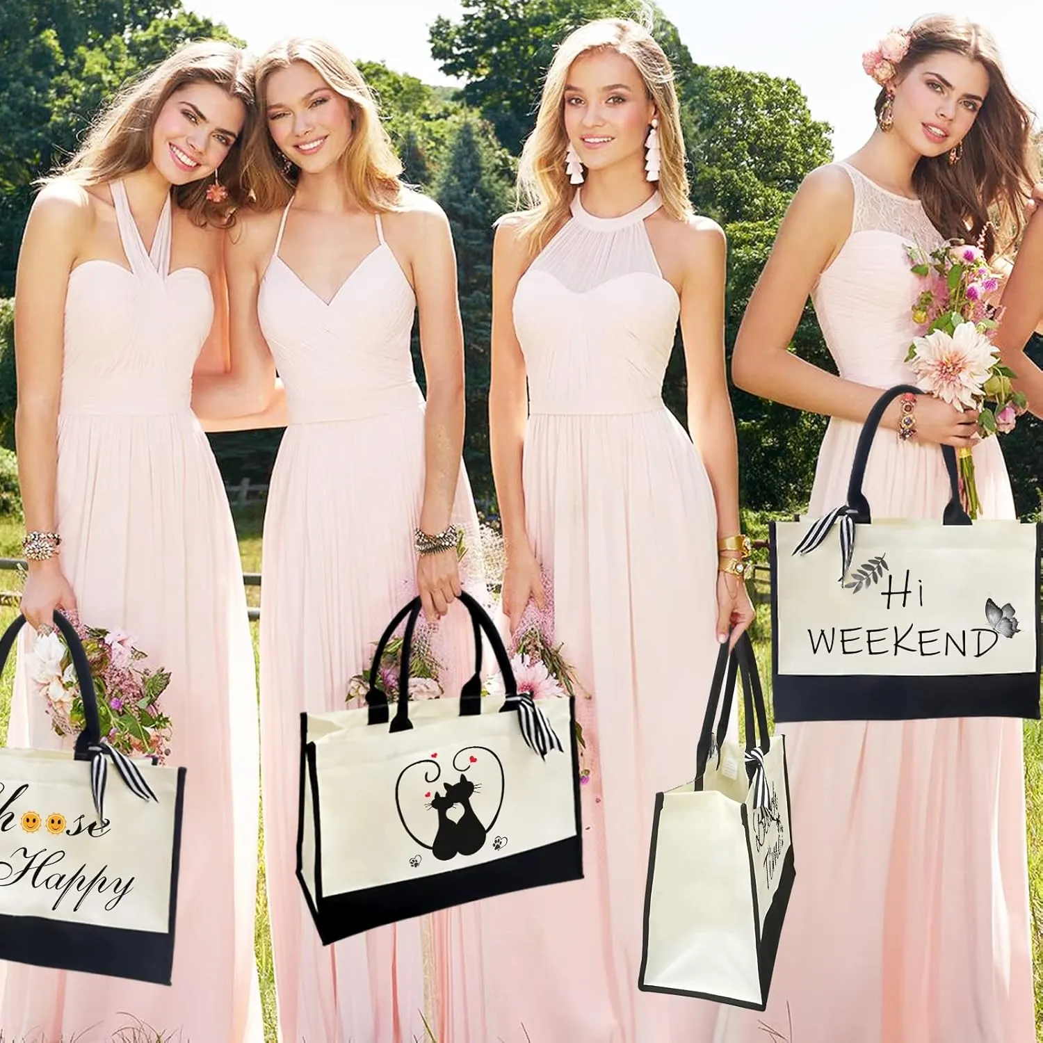 Canvas Tote Bag for Women - Beach Bag, Cat Lovers Tote, Bride & Bridesmaid Gift