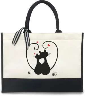 Canvas Tote Bag for Women - Beach Bag, Cat Lovers Tote, Bride & Bridesmaid Gift