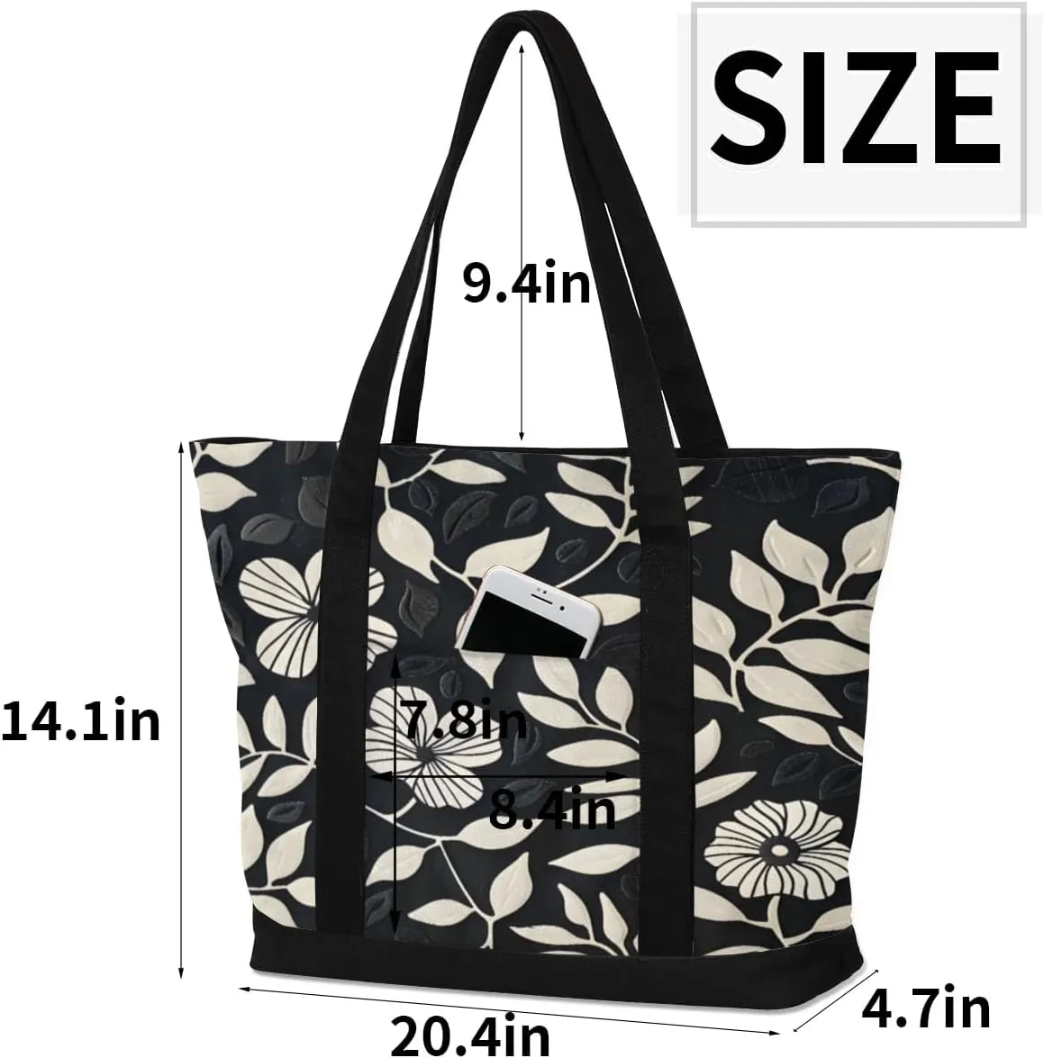 Canvas Tote Bag for Women Flower Reusable Grocery Shopping Bag with Zipper Women Gift
