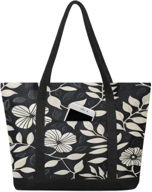 Canvas Tote Bag for Women Flower Reusable Grocery Shopping Bag with Zipper Women Gift