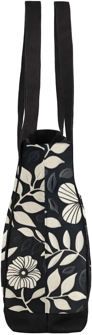 Canvas Tote Bag for Women Flower Reusable Grocery Shopping Bag with Zipper Women Gift