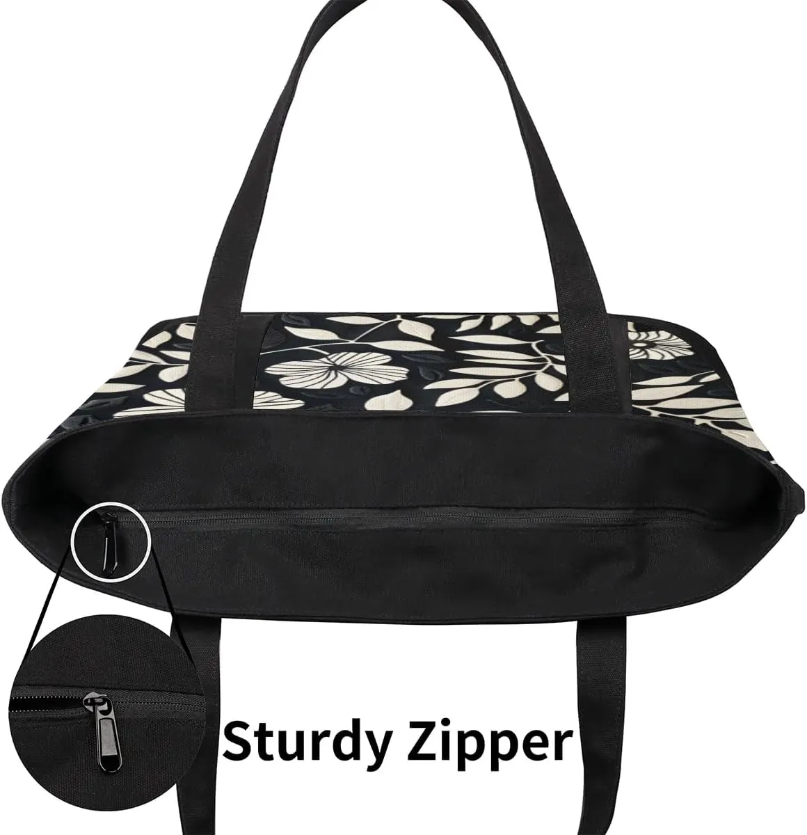 Canvas Tote Bag for Women Flower Reusable Grocery Shopping Bag with Zipper Women Gift