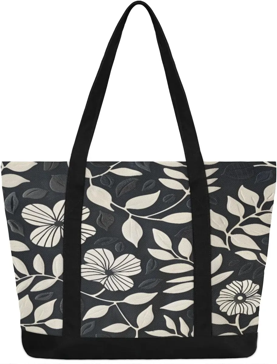 Canvas Tote Bag for Women Flower Reusable Grocery Shopping Bag with Zipper Women Gift