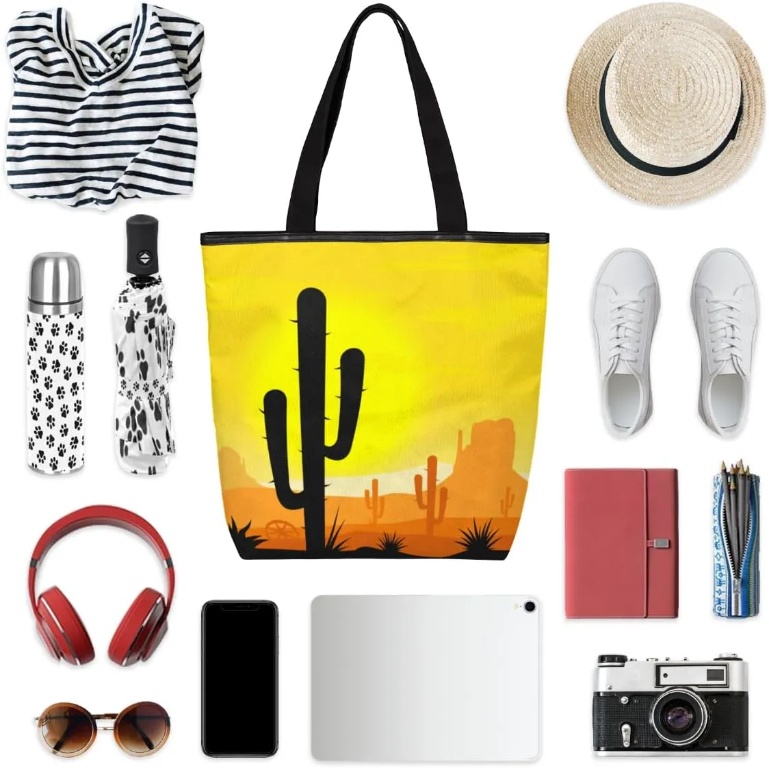 Canvas Tote Bag for Women with Zipper Large Capacity Bags with Inner Pocket Beach Bags Reusable Grocery Tote Bags