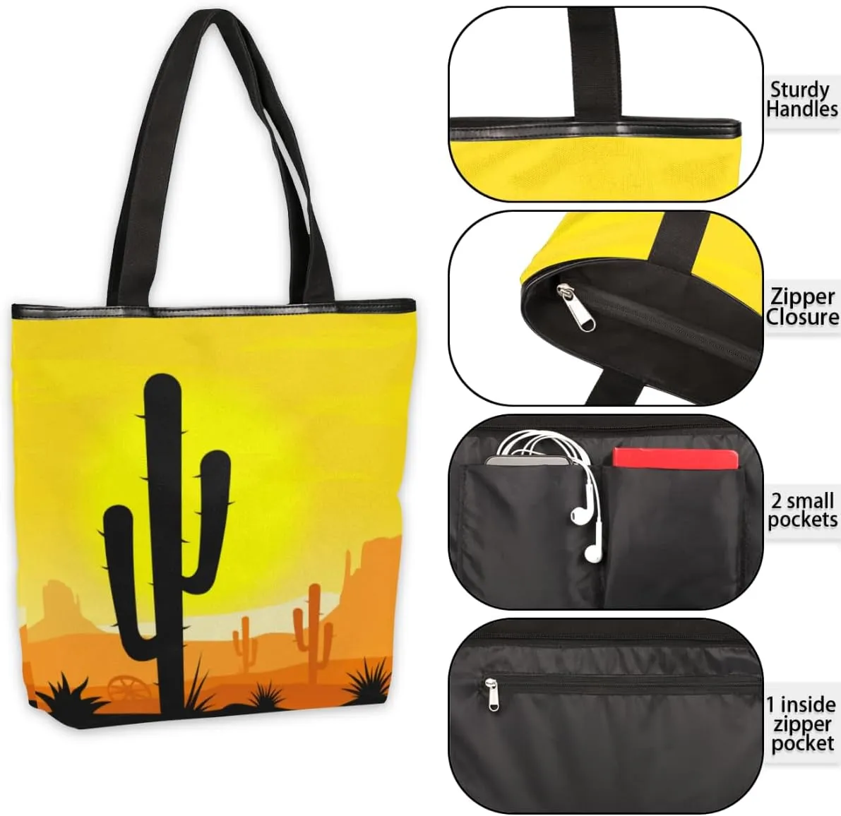 Canvas Tote Bag for Women with Zipper Large Capacity Bags with Inner Pocket Beach Bags Reusable Grocery Tote Bags