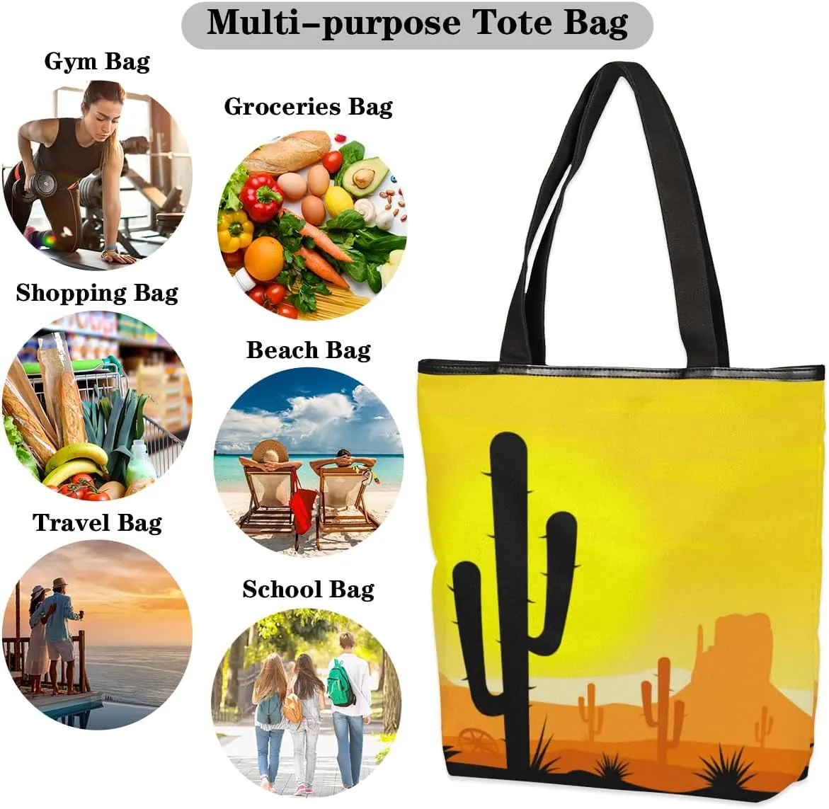 Canvas Tote Bag for Women with Zipper Large Capacity Bags with Inner Pocket Beach Bags Reusable Grocery Tote Bags