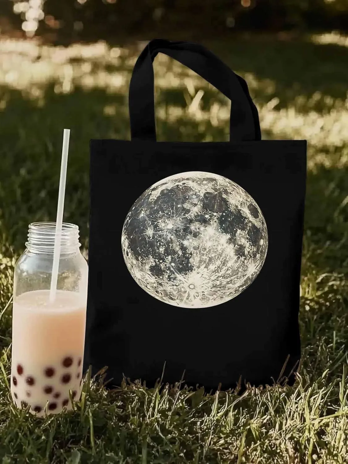 Canvas Tote Bag, Moon Aesthetic Canvas Tote Handbags for Women Shoulder Bag Earth Day
