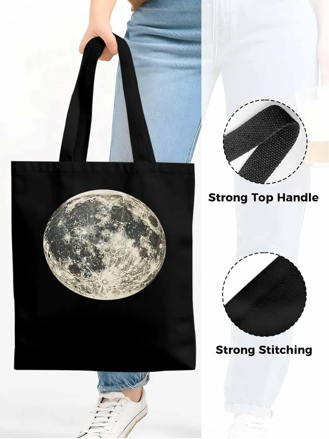 Canvas Tote Bag, Moon Aesthetic Canvas Tote Handbags for Women Shoulder Bag Earth Day