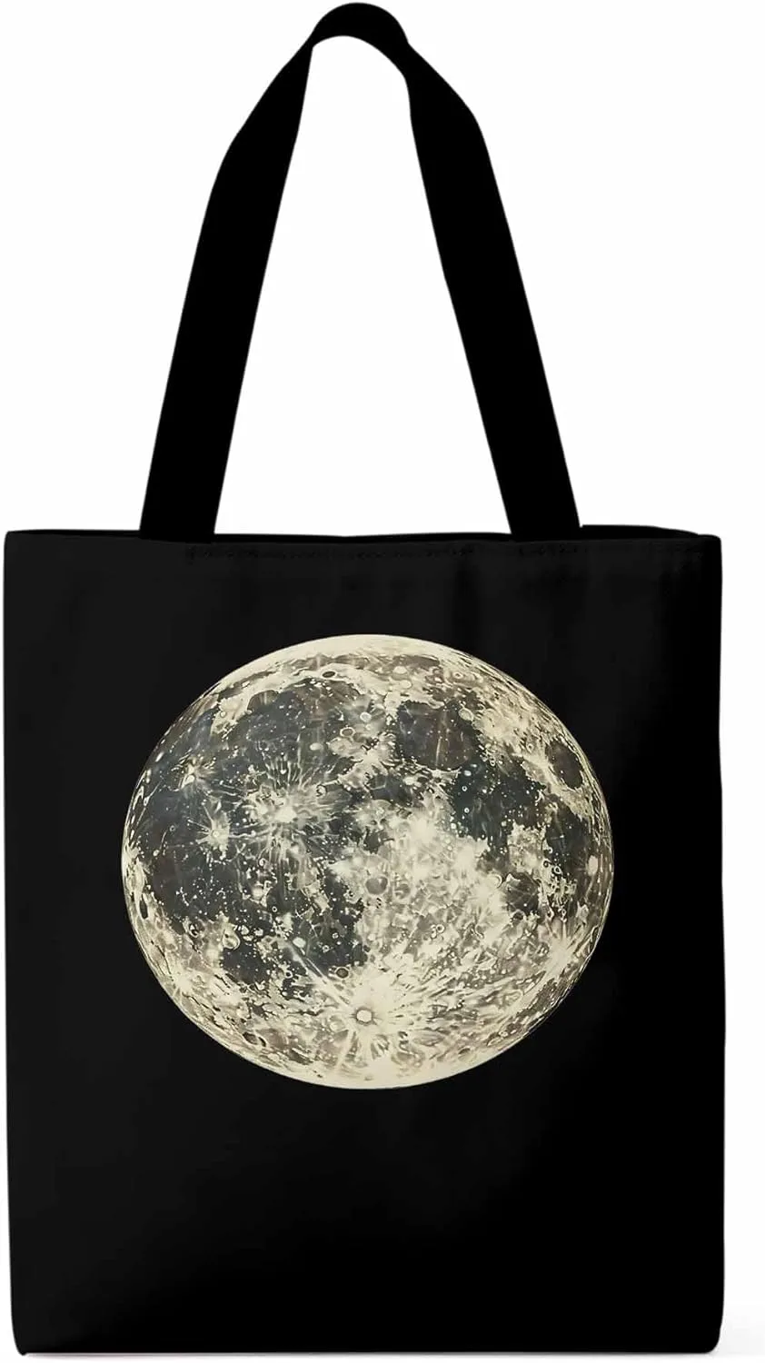 Canvas Tote Bag, Moon Aesthetic Canvas Tote Handbags for Women Shoulder Bag Earth Day