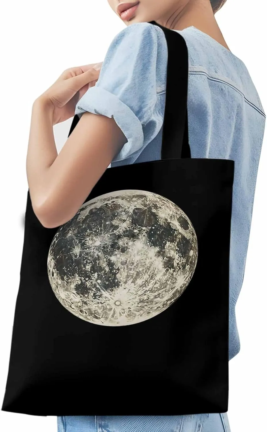 Canvas Tote Bag, Moon Aesthetic Canvas Tote Handbags for Women Shoulder Bag Earth Day