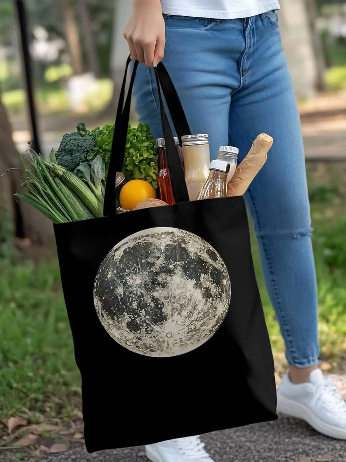 Canvas Tote Bag, Moon Aesthetic Canvas Tote Handbags for Women Shoulder Bag Earth Day