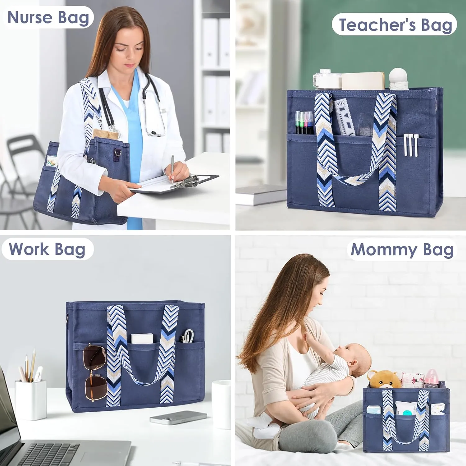 Canvas Tote Bag Set with Purse Bag Organizer Insert, Travel Tote Handbag Shoulder Bag with Zipper Crossbody Purse for Women
