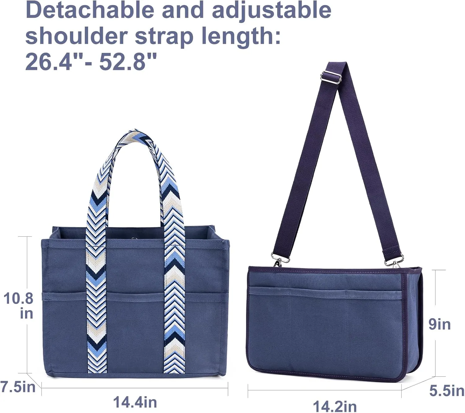 Canvas Tote Bag Set with Purse Bag Organizer Insert, Travel Tote Handbag Shoulder Bag with Zipper Crossbody Purse for Women