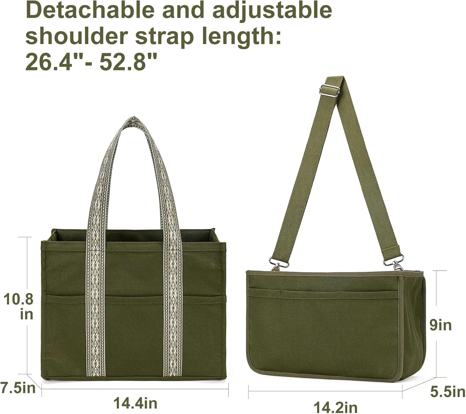 Canvas Tote Bag Set with Purse Bag Organizer Insert, Travel Tote Handbag Shoulder Bag with Zipper Crossbody Purse for Women