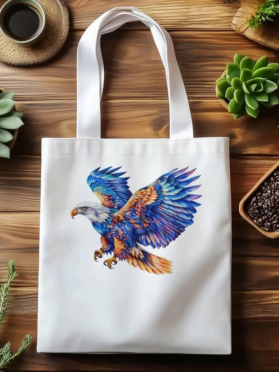 Canvas Tote Bag, Watercolor Ombre Eagle Aesthetic Canvas Tote Handbags for Women Shoulder Bag,