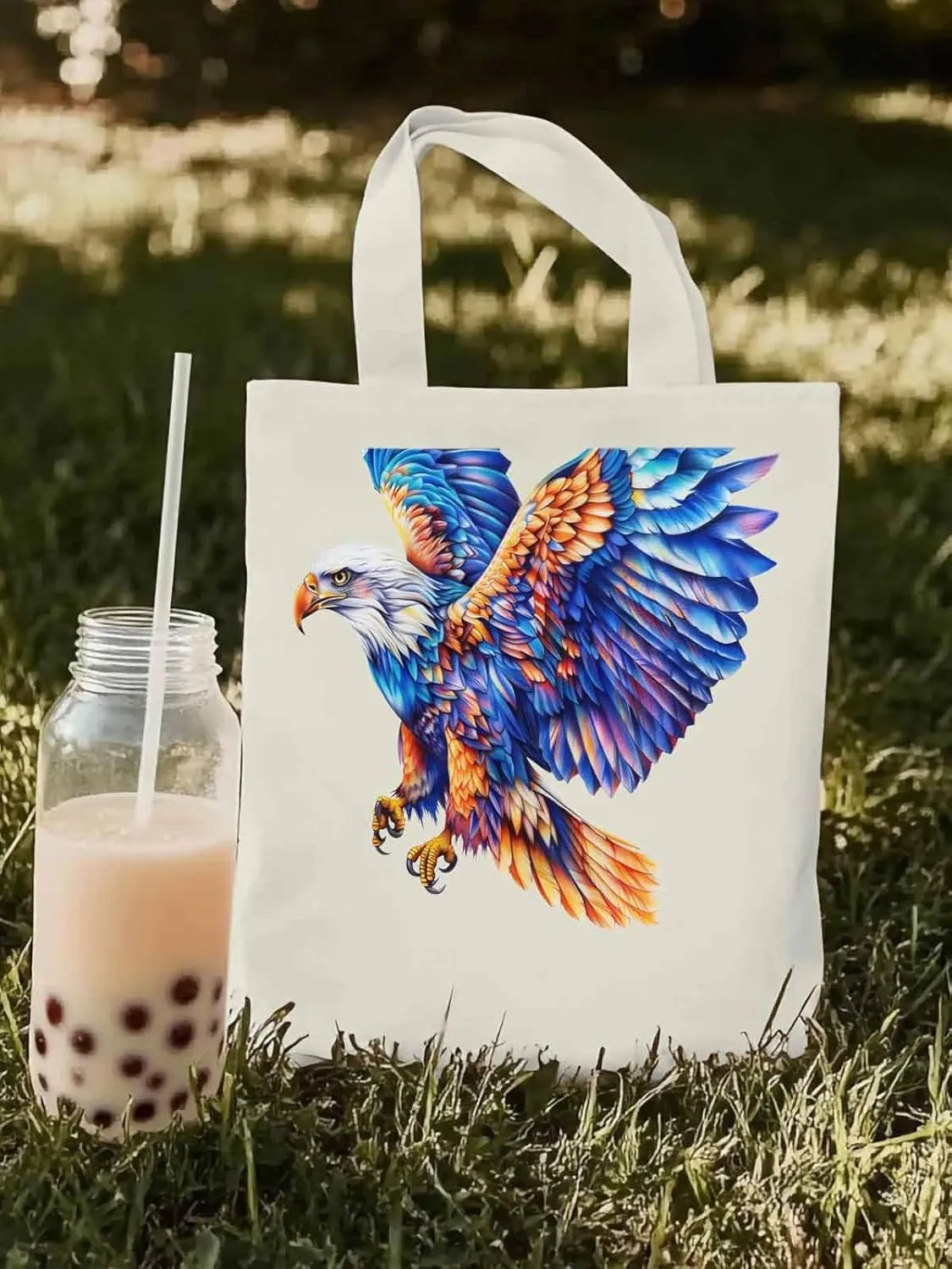 Canvas Tote Bag, Watercolor Ombre Eagle Aesthetic Canvas Tote Handbags for Women Shoulder Bag,