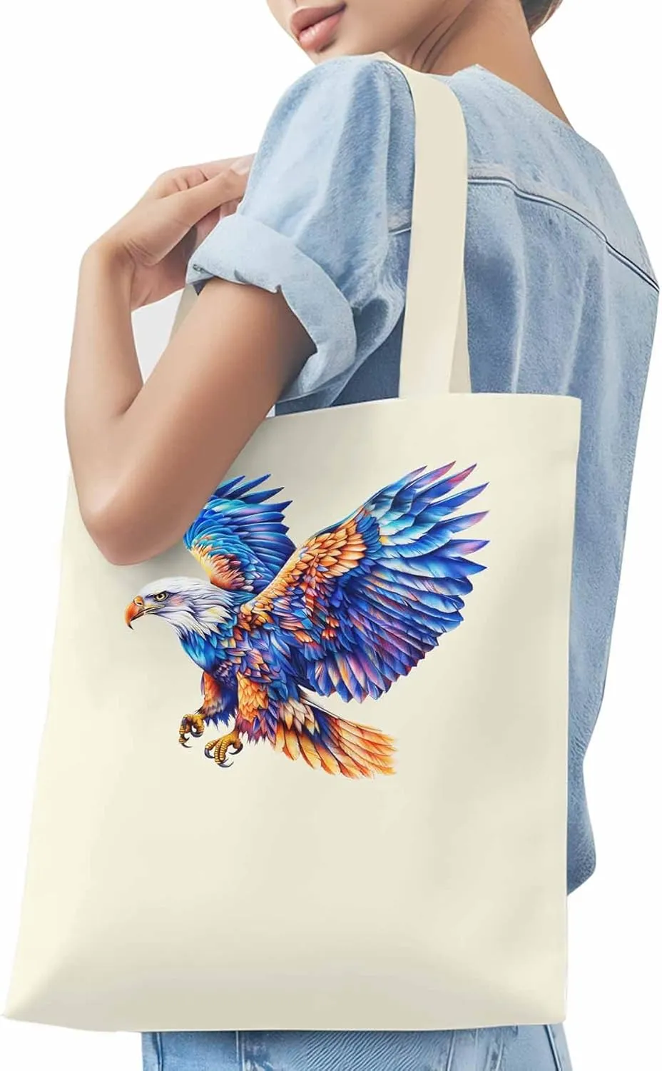 Canvas Tote Bag, Watercolor Ombre Eagle Aesthetic Canvas Tote Handbags for Women Shoulder Bag,