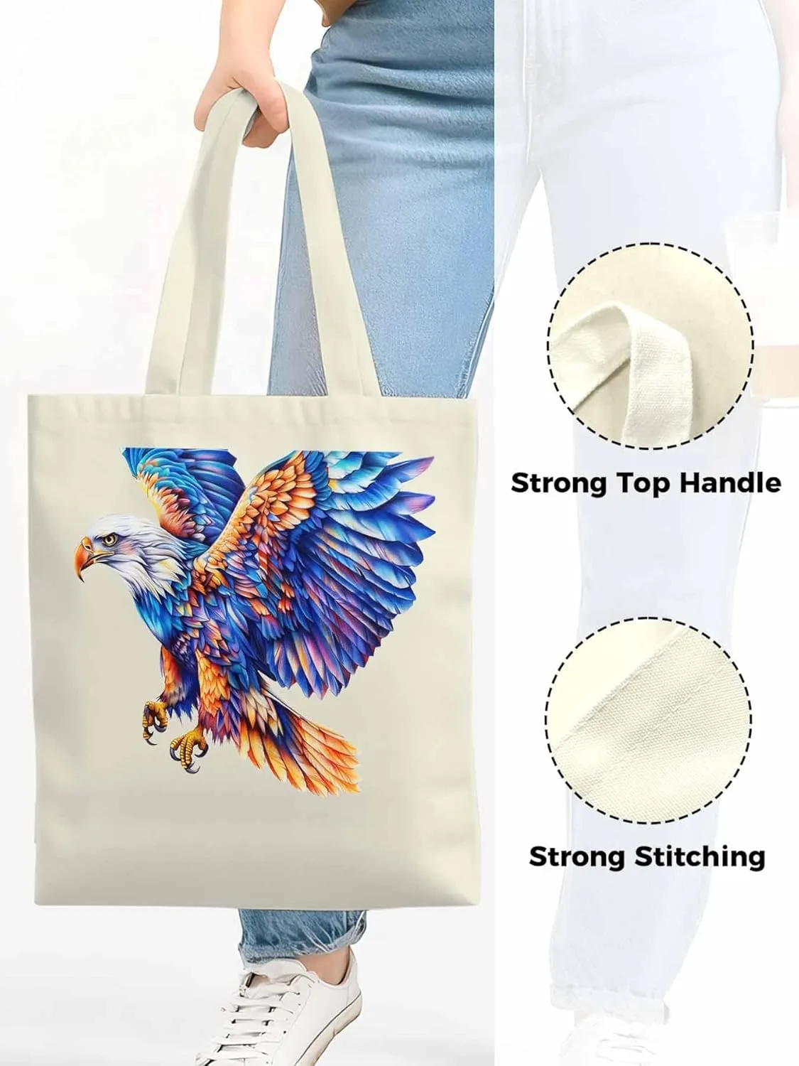 Canvas Tote Bag, Watercolor Ombre Eagle Aesthetic Canvas Tote Handbags for Women Shoulder Bag,