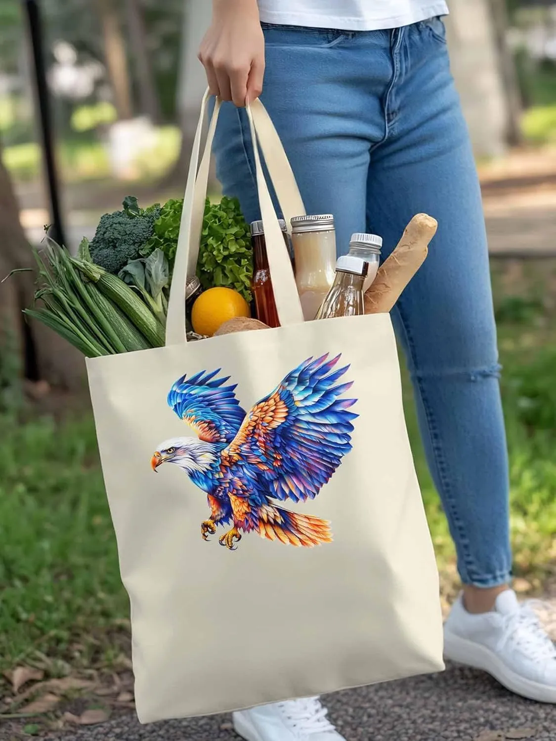 Canvas Tote Bag, Watercolor Ombre Eagle Aesthetic Canvas Tote Handbags for Women Shoulder Bag,