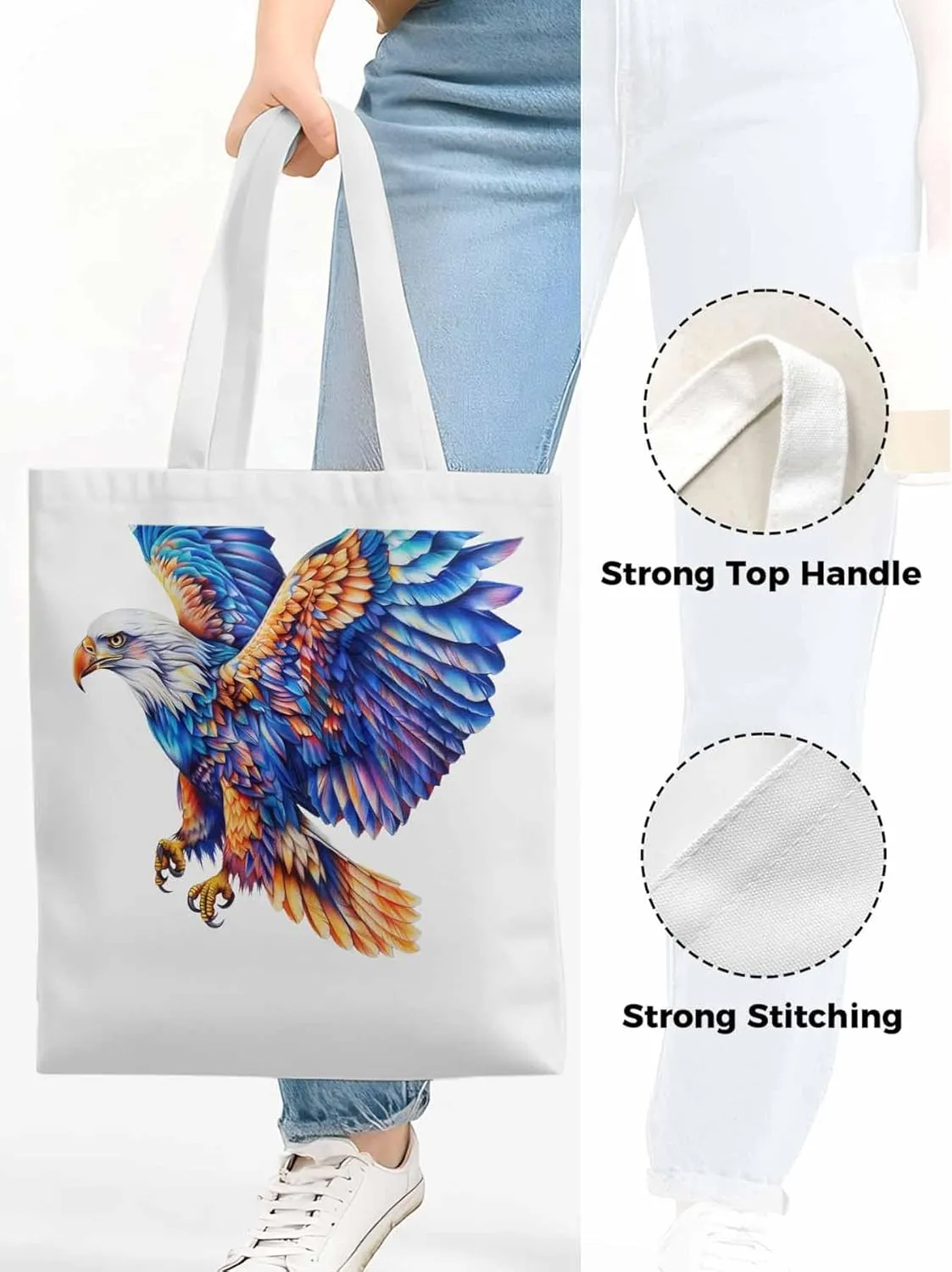 Canvas Tote Bag, Watercolor Ombre Eagle Aesthetic Canvas Tote Handbags for Women Shoulder Bag,