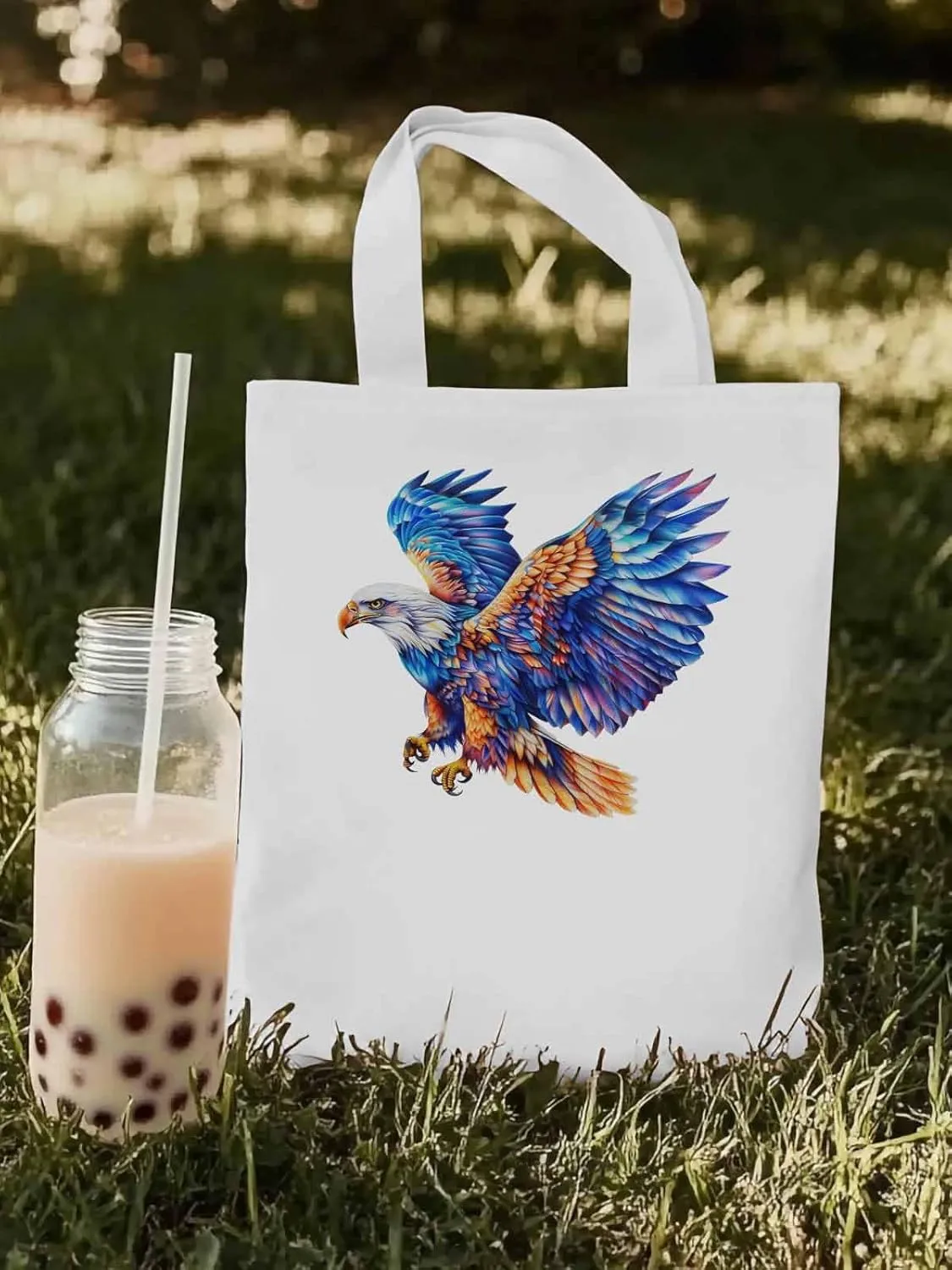 Canvas Tote Bag, Watercolor Ombre Eagle Aesthetic Canvas Tote Handbags for Women Shoulder Bag,