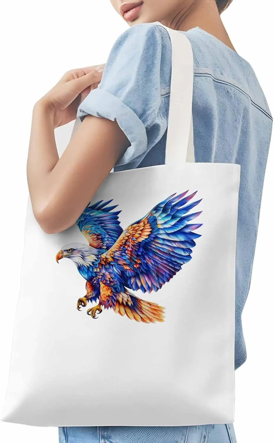 Canvas Tote Bag, Watercolor Ombre Eagle Aesthetic Canvas Tote Handbags for Women Shoulder Bag,