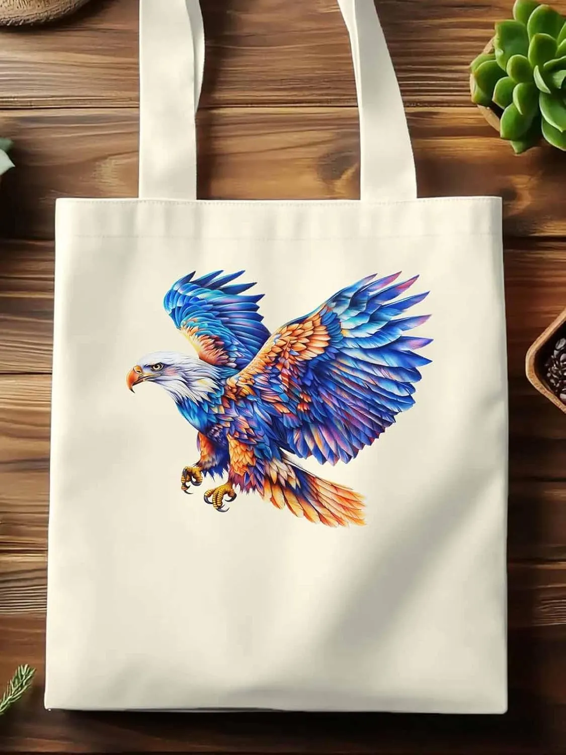 Canvas Tote Bag, Watercolor Ombre Eagle Aesthetic Canvas Tote Handbags for Women Shoulder Bag,