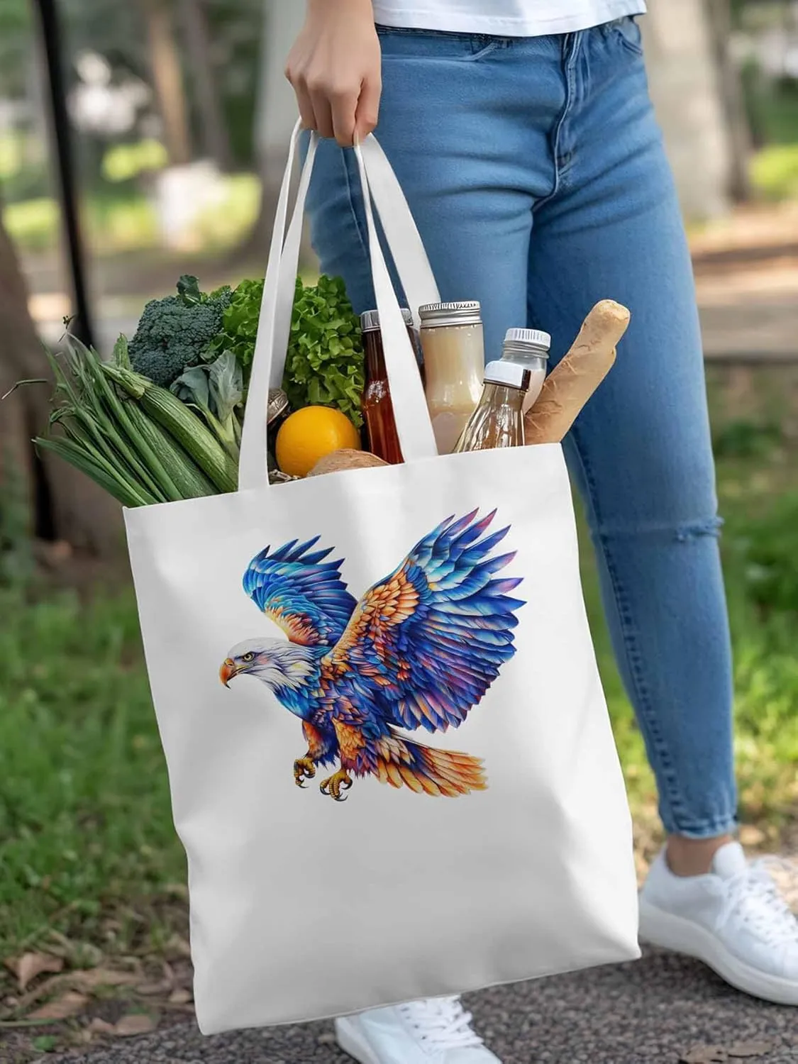 Canvas Tote Bag, Watercolor Ombre Eagle Aesthetic Canvas Tote Handbags for Women Shoulder Bag,