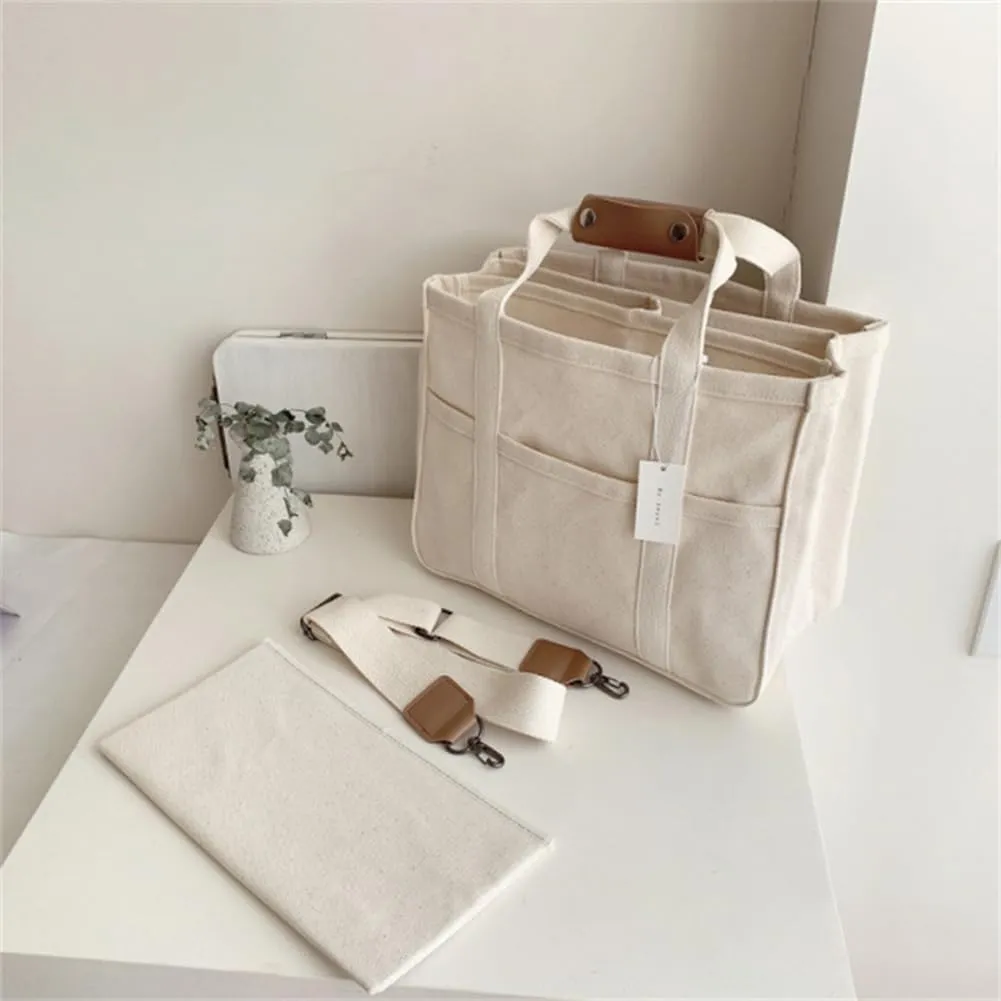 Canvas Tote With Multi Pockets for Women - Handbag, Mommy Bag, Casual Shoulder Crossbody With Compartments