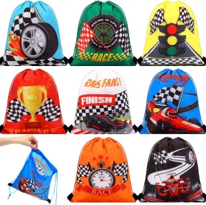 Capoda 16 Pcs Race Car Party Favor Bags Racing Drawstring Backpack Colorful Racing Cars Goodie Candy Bags for Boys Race Car Theme Birthday Supplies Baby Shower Party Decor, 8 Styles, 11.8 x 9.8 Inches
