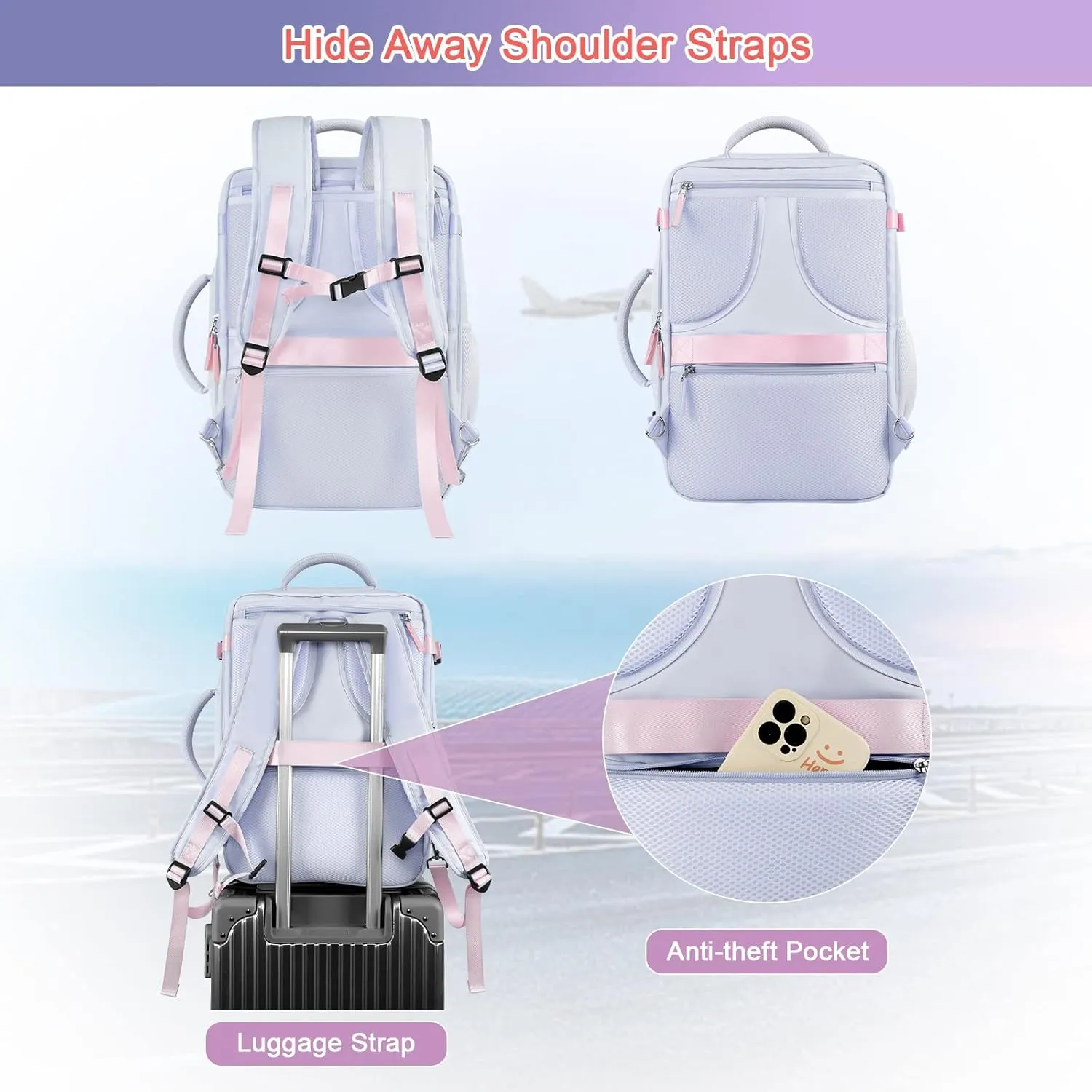 Carry on Backpack, Waterproof 17 Inch Laptop Backpack for Women, Flight Approved Backpack for Travel, College, Work