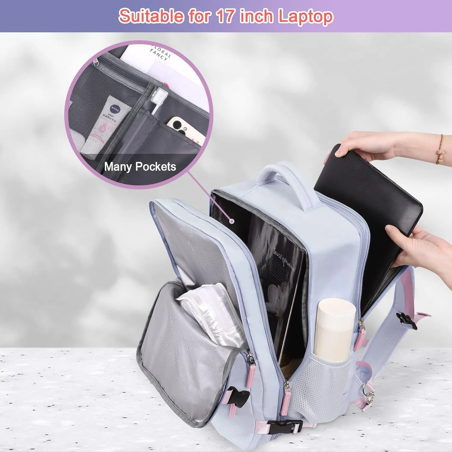 Carry on Backpack, Waterproof 17 Inch Laptop Backpack for Women, Flight Approved Backpack for Travel, College, Work