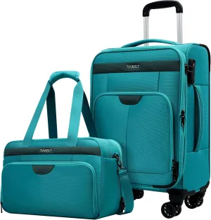 Carry On Luggage 22x14x9 Airline Approved with Wheels,2-piece Luggage Set,Softside Expandable Luggage Suitcase with TSA Lock&Carry-on UnderSeat travel Duffle Bag,Weekender Bag-Green