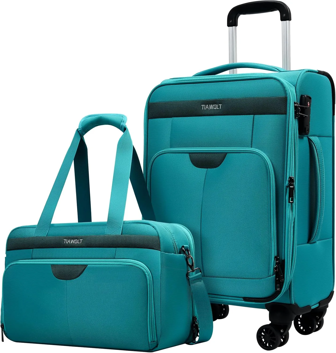 Carry On Luggage 22x14x9 Airline Approved with Wheels,2-piece Luggage Set,Softside Expandable Luggage Suitcase with TSA Lock&Carry-on UnderSeat travel Duffle Bag,Weekender Bag-Green