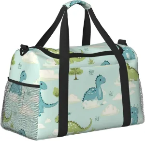 Cartoon Baby Dinosaurs Duffle Bag Foldable Travel Tote Bag Carry On Large Weekender Overnight Bags Waterproof Gym Bag For Women Men